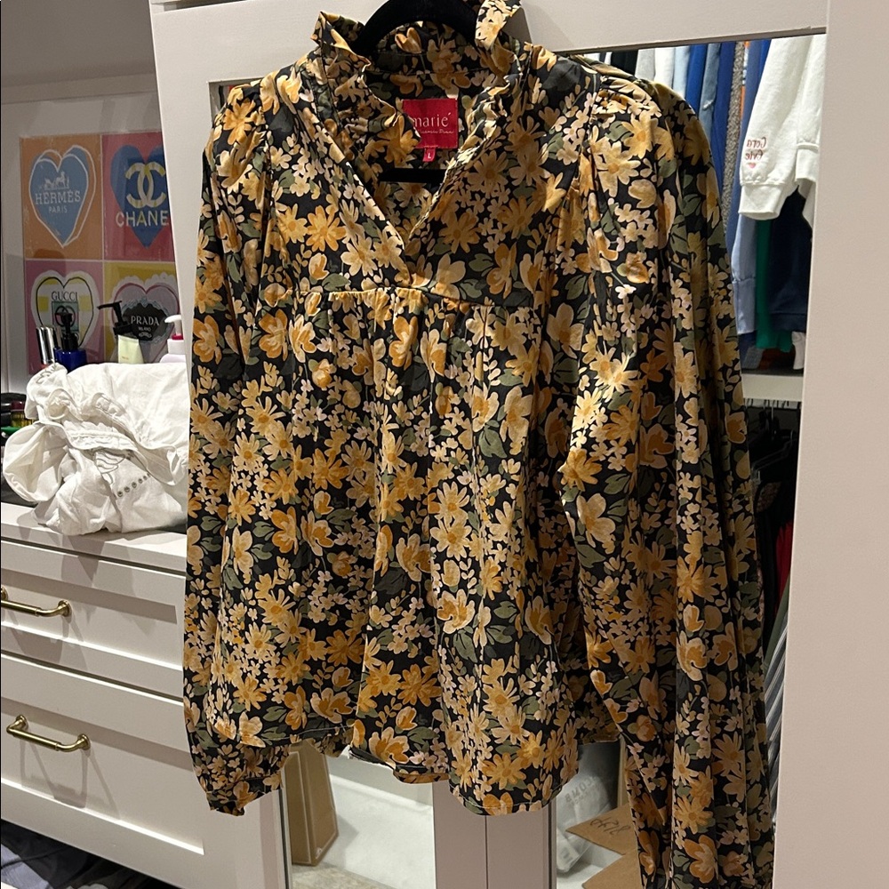 Floral Women's Top - Black and Yellow